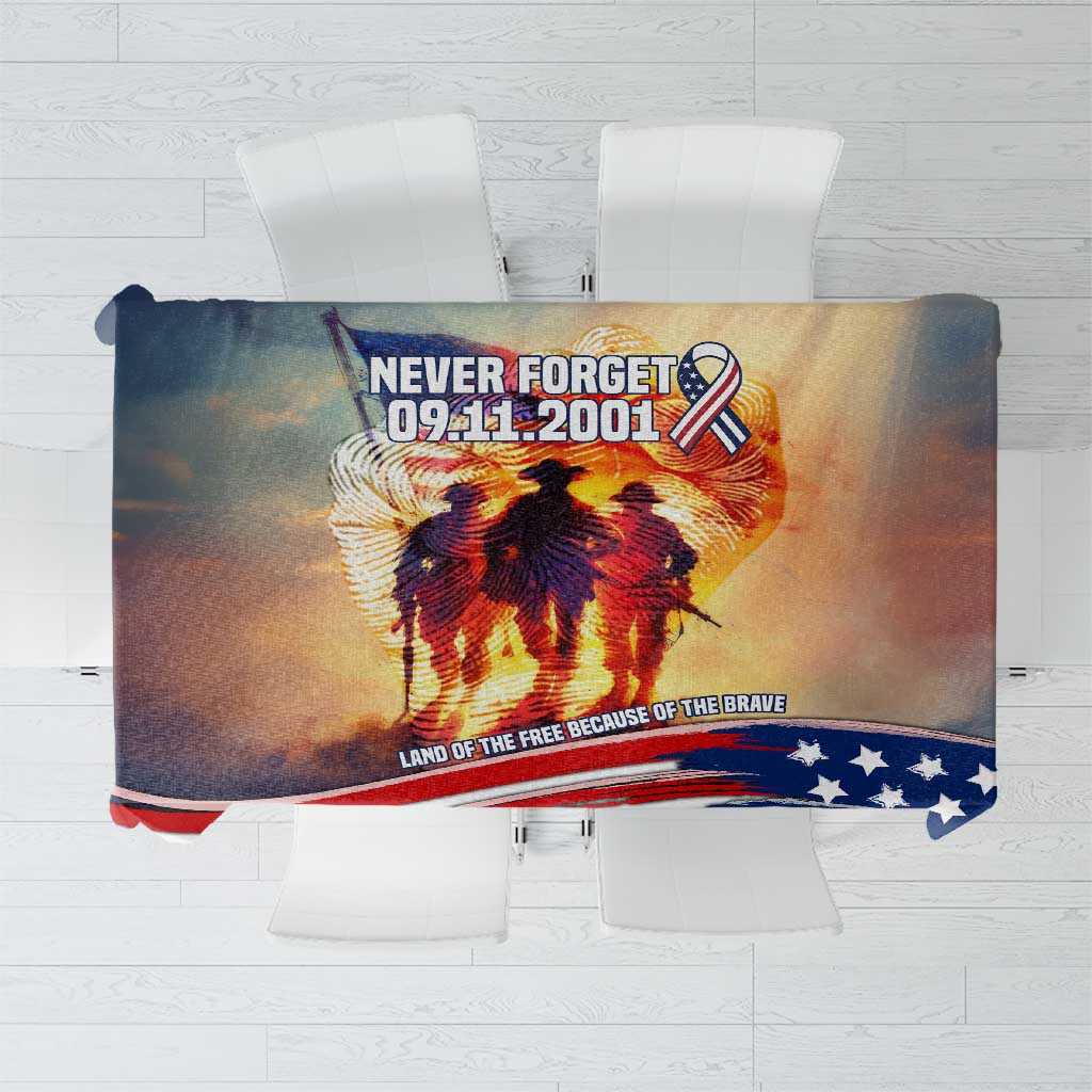 911 Memorial Patriot Day Tablecloth American Flag and Soldier Tribute Never Forget - Wonder Print Shop