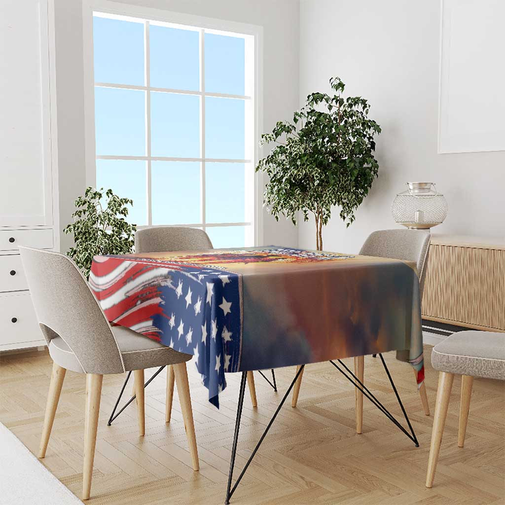 911 Memorial Patriot Day Tablecloth American Flag and Soldier Tribute Never Forget - Wonder Print Shop
