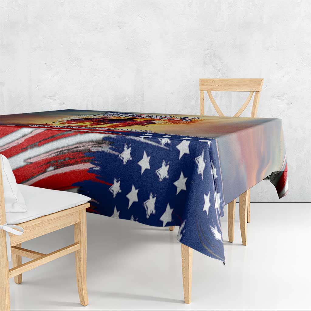 911 Memorial Patriot Day Tablecloth American Flag and Soldier Tribute Never Forget - Wonder Print Shop