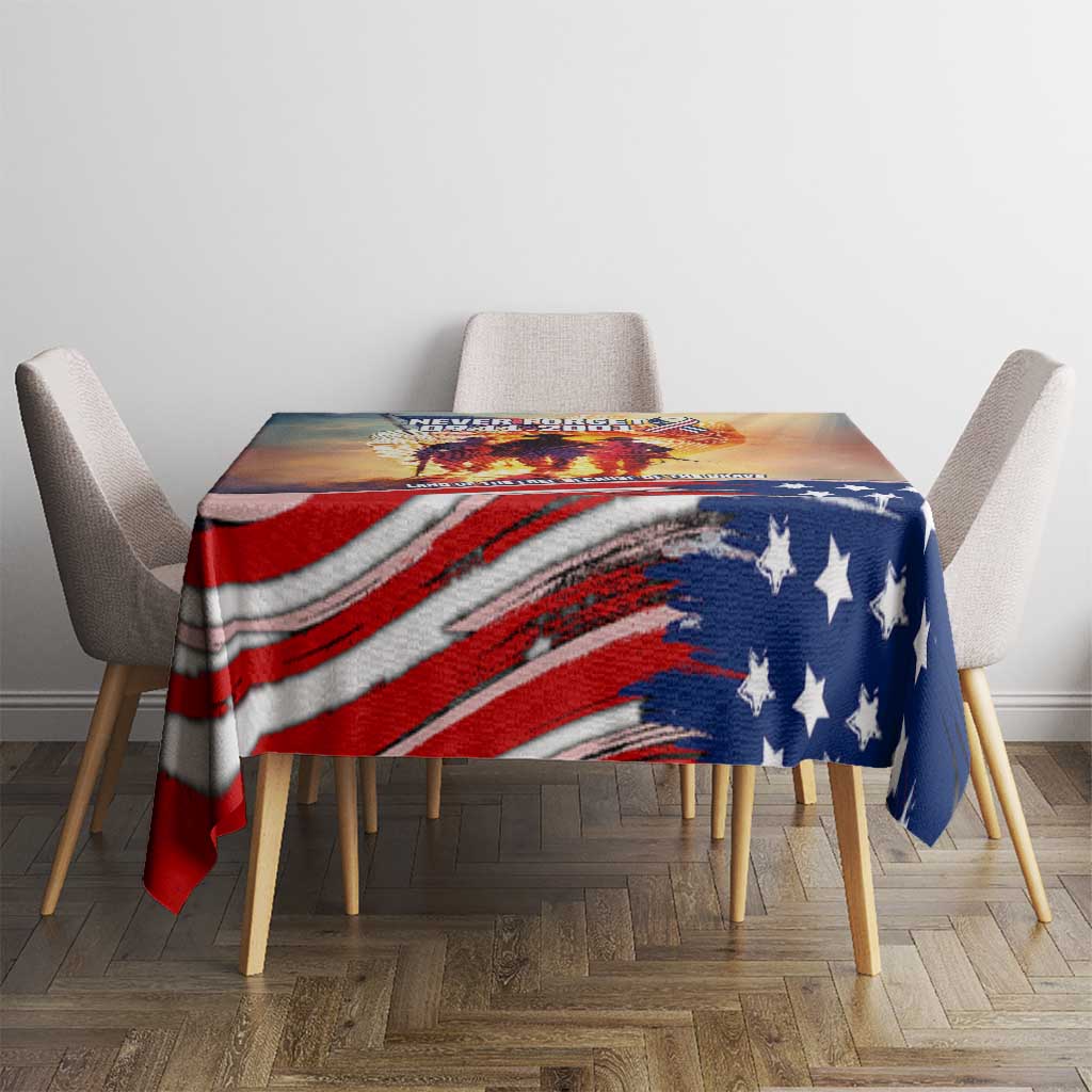 911 Memorial Patriot Day Tablecloth American Flag and Soldier Tribute Never Forget - Wonder Print Shop
