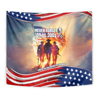 911 Memorial Patriot Day Tapestry American Flag and Soldier Tribute Never Forget - Wonder Print Shop