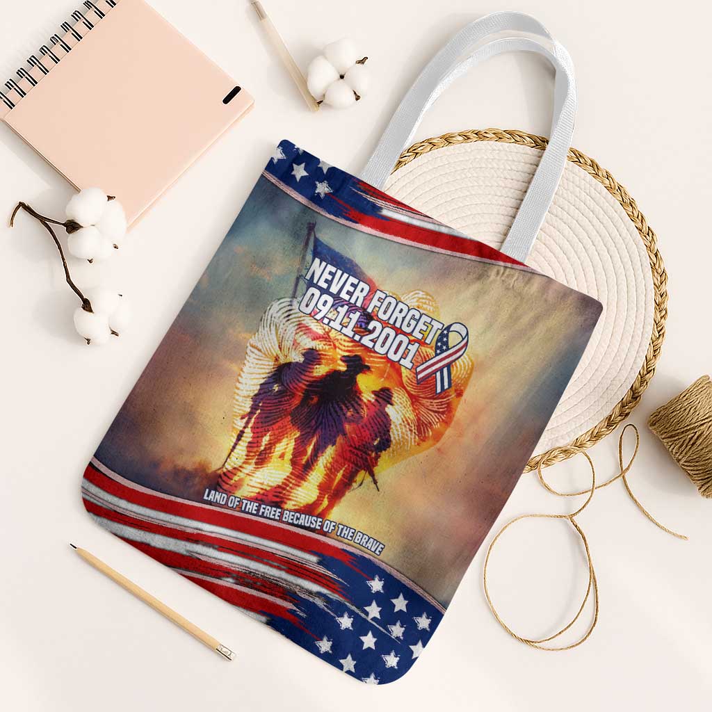 911 Memorial Patriot Day Tote Bag American Flag and Soldier Tribute Never Forget - Wonder Print Shop