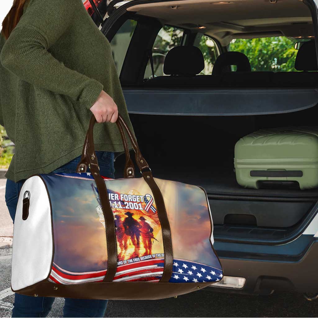 911 Memorial Patriot Day Travel Bag American Flag and Soldier Tribute Never Forget - Wonder Print Shop