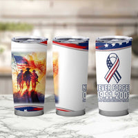 911 Memorial Patriot Day Tumbler Cup American Flag and Soldier Tribute Never Forget - Wonder Print Shop