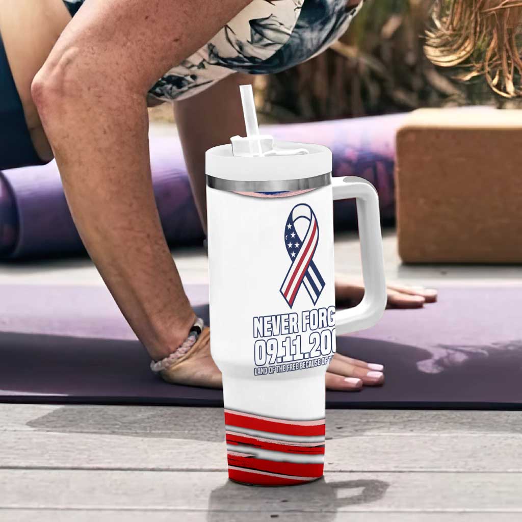 911 Memorial Patriot Day Tumbler With Handle American Flag and Soldier Tribute Never Forget - Wonder Print Shop