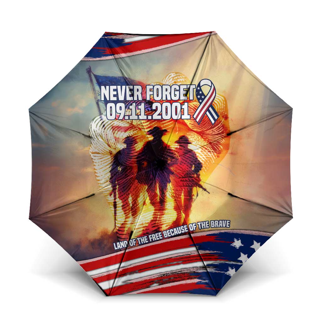 911 Memorial Patriot Day Umbrella American Flag and Soldier Tribute Never Forget - Wonder Print Shop
