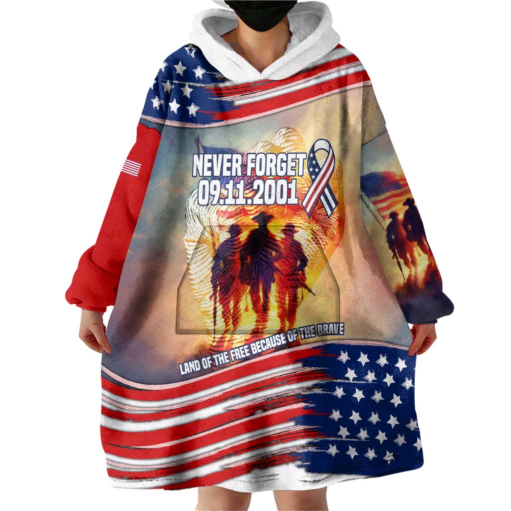 911 Memorial Patriot Day Wearable Blanket Hoodie American Flag and Soldier Tribute Never Forget - Wonder Print Shop