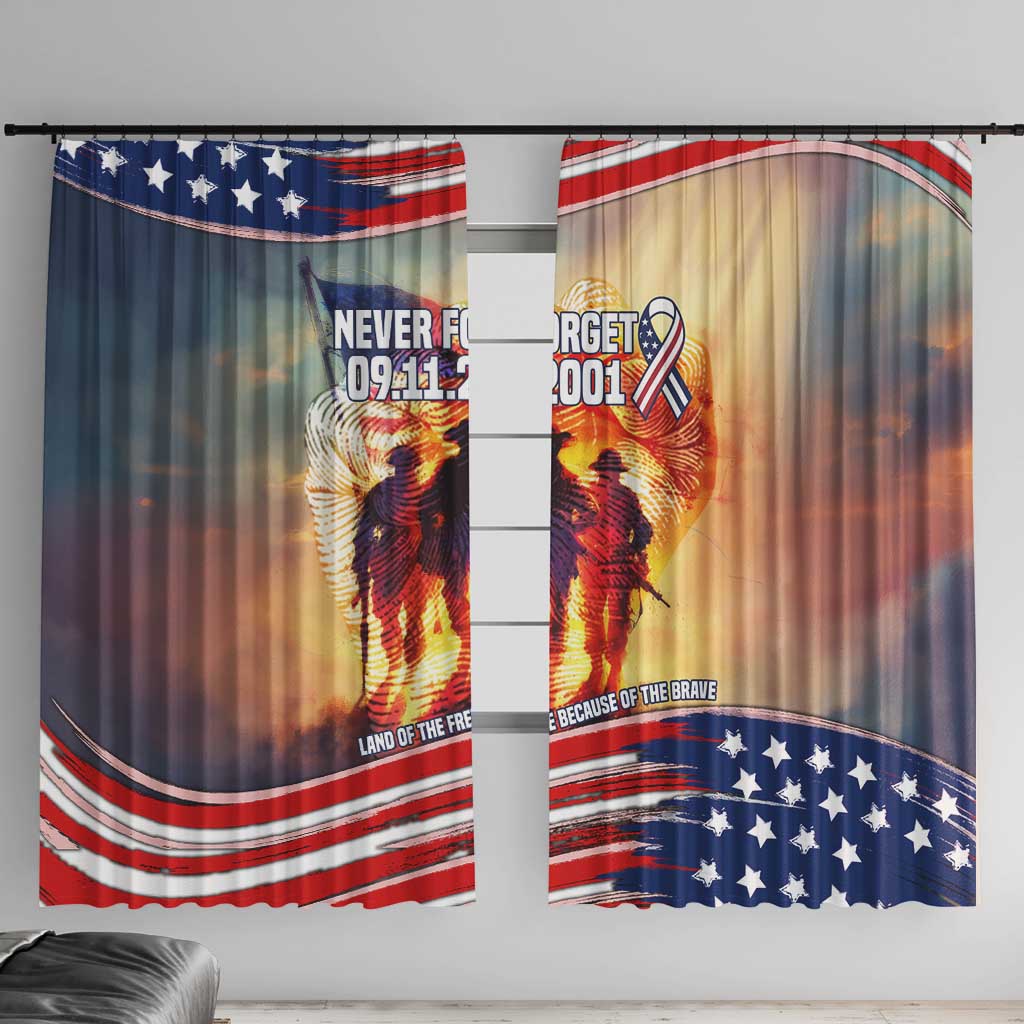 911 Memorial Patriot Day Window Curtain American Flag and Soldier Tribute Never Forget - Wonder Print Shop