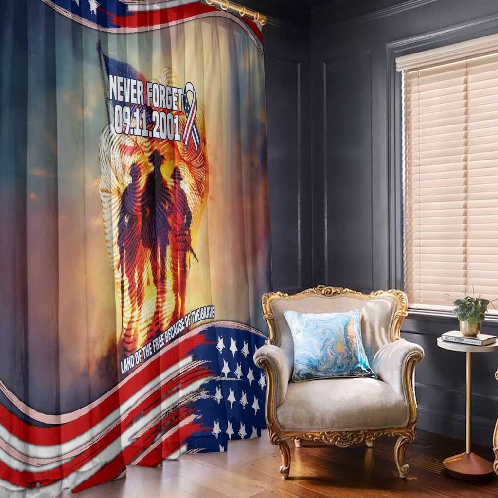 911 Memorial Patriot Day Window Curtain American Flag and Soldier Tribute Never Forget - Wonder Print Shop