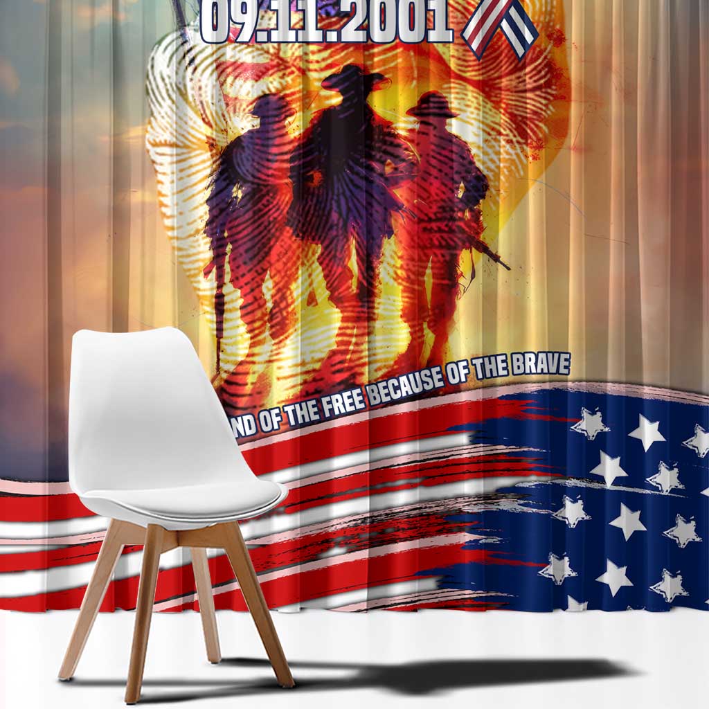 911 Memorial Patriot Day Window Curtain American Flag and Soldier Tribute Never Forget - Wonder Print Shop