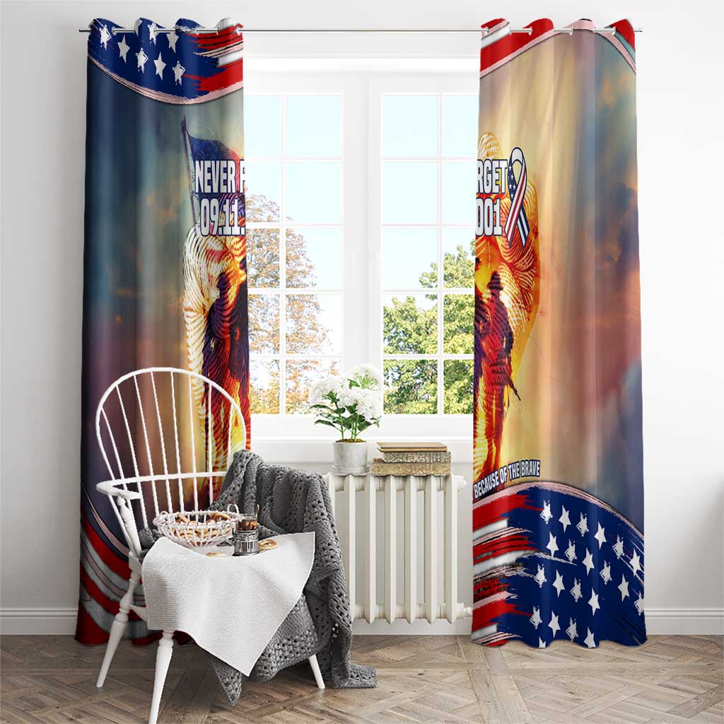 911 Memorial Patriot Day Window Curtain American Flag and Soldier Tribute Never Forget - Wonder Print Shop