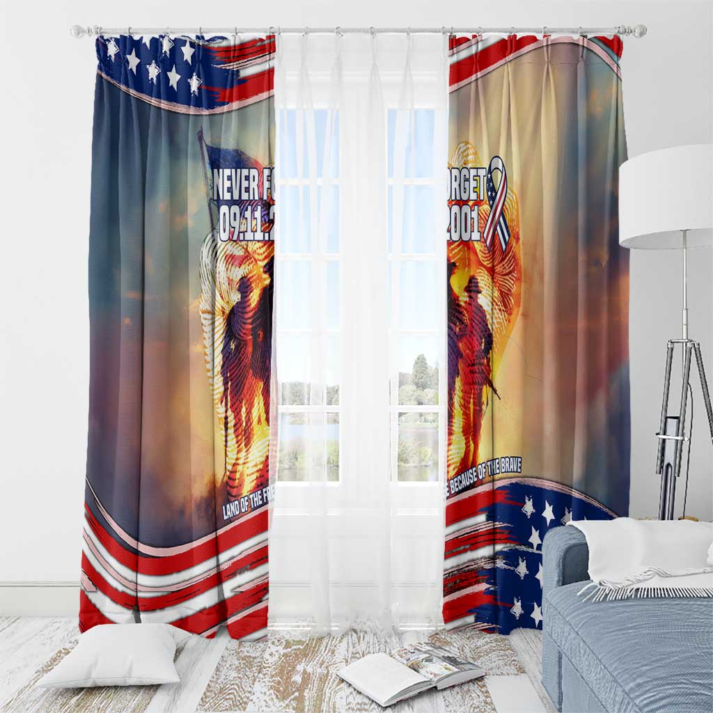 911 Memorial Patriot Day Window Curtain American Flag and Soldier Tribute Never Forget - Wonder Print Shop
