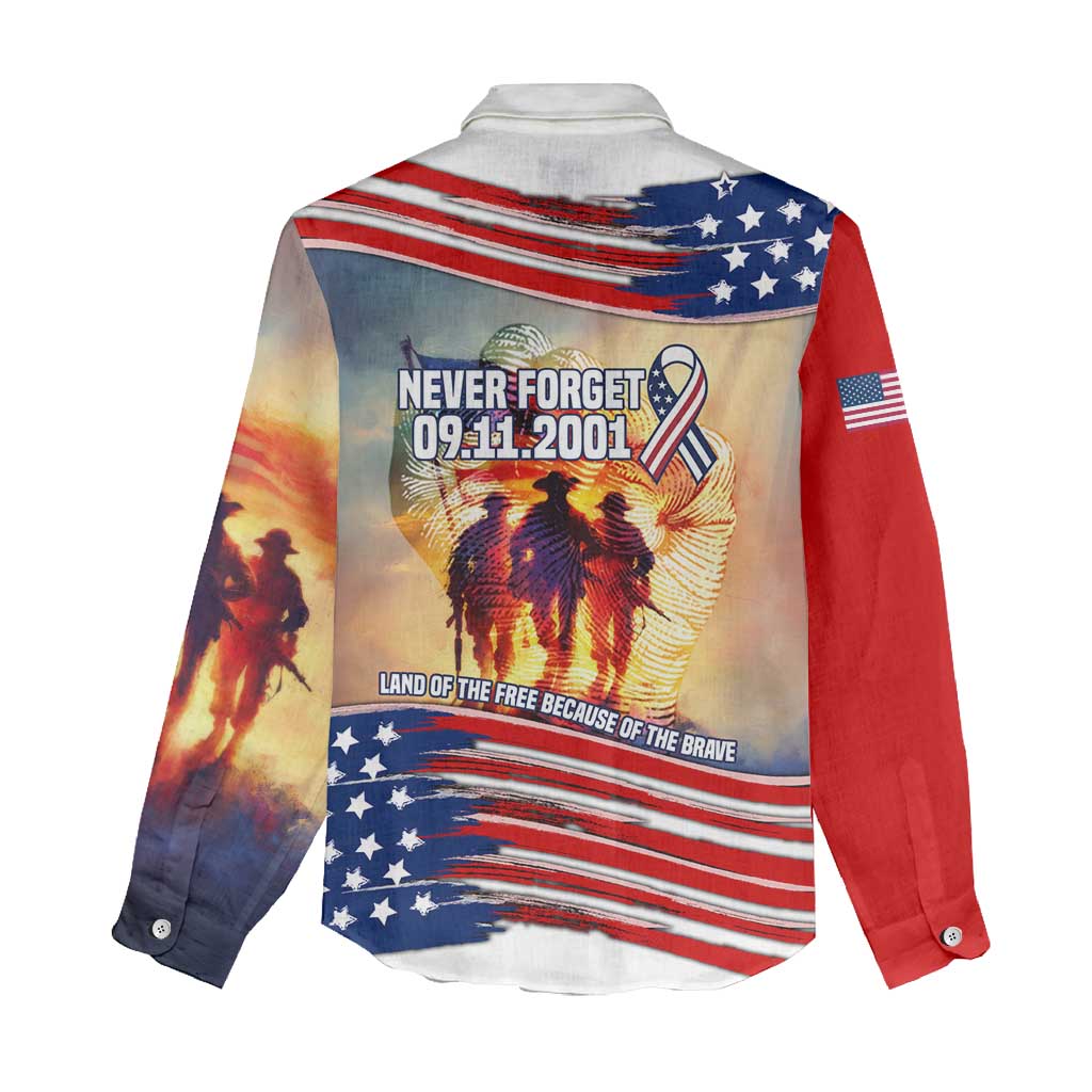 911 Memorial Patriot Day Women Casual Shirt American Flag and Soldier Tribute Never Forget - Wonder Print Shop