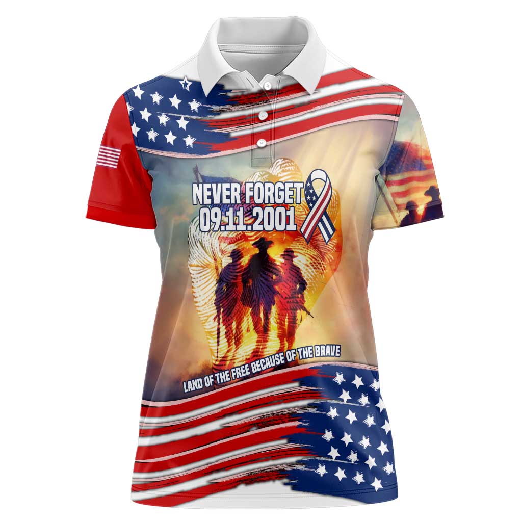 911 Memorial Patriot Day Women Polo Shirt American Flag and Soldier Tribute Never Forget - Wonder Print Shop