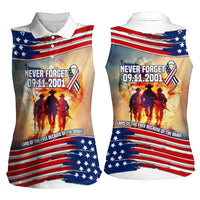 911 Memorial Patriot Day Women Sleeveless Polo Shirt American Flag and Soldier Tribute Never Forget - Wonder Print Shop