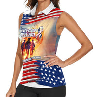 911 Memorial Patriot Day Women Sleeveless Polo Shirt American Flag and Soldier Tribute Never Forget - Wonder Print Shop