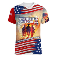 911 Memorial Patriot Day Women V-Neck T-Shirt American Flag and Soldier Tribute Never Forget - Wonder Print Shop
