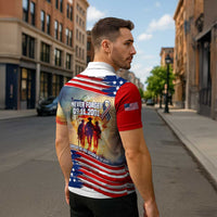 911 Memorial Patriot Day Zipper Polo Shirt American Flag and Soldier Tribute Never Forget - Wonder Print Shop