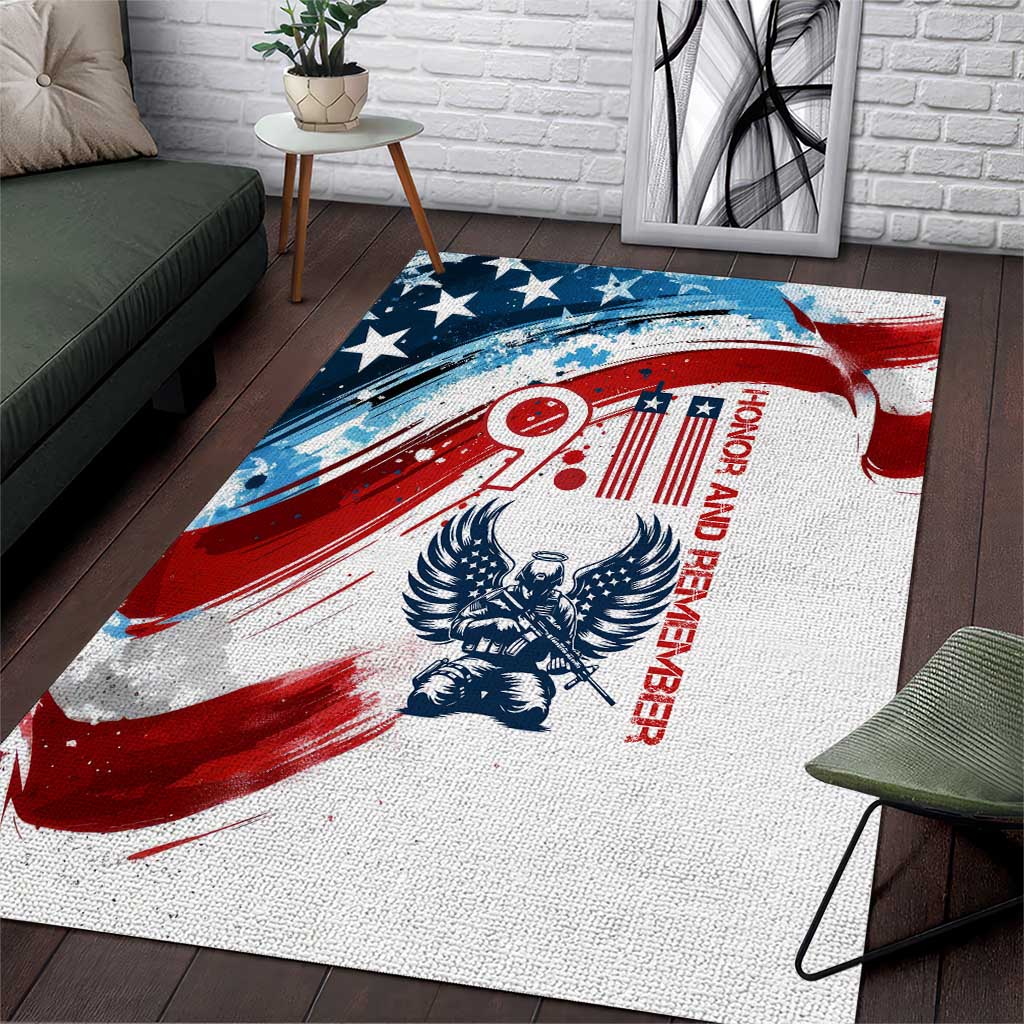 Patriot Day 911 Memorial Area Rug American Flag and Angel Soldier Honor and Remember - Wonder Print Shop