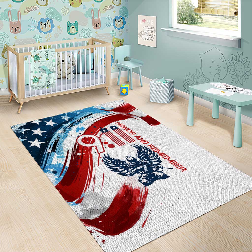 Patriot Day 911 Memorial Area Rug American Flag and Angel Soldier Honor and Remember - Wonder Print Shop