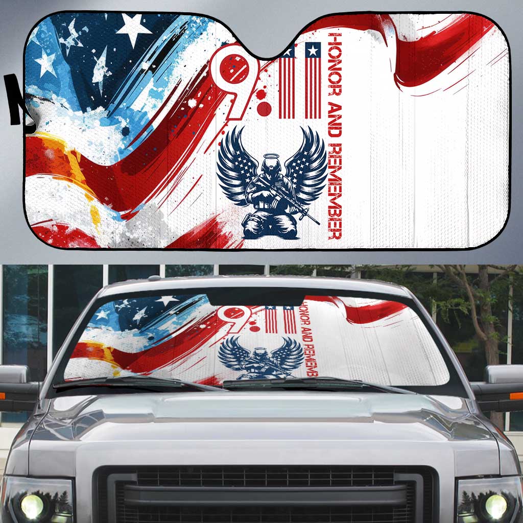 Patriot Day 911 Memorial Auto Sun Shade American Flag and Angel Soldier Honor and Remember - Wonder Print Shop