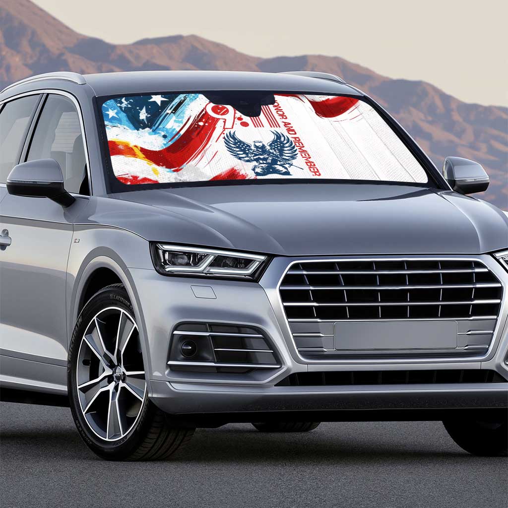 Patriot Day 911 Memorial Auto Sun Shade American Flag and Angel Soldier Honor and Remember - Wonder Print Shop