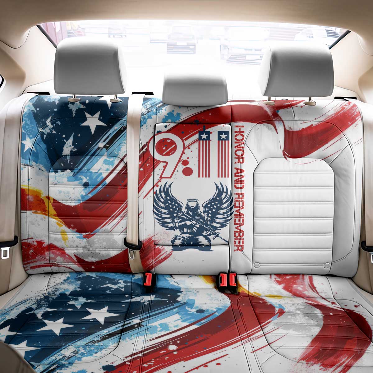 Patriot Day 911 Memorial Back Car Seat Cover American Flag and Angel Soldier Honor and Remember - Wonder Print Shop