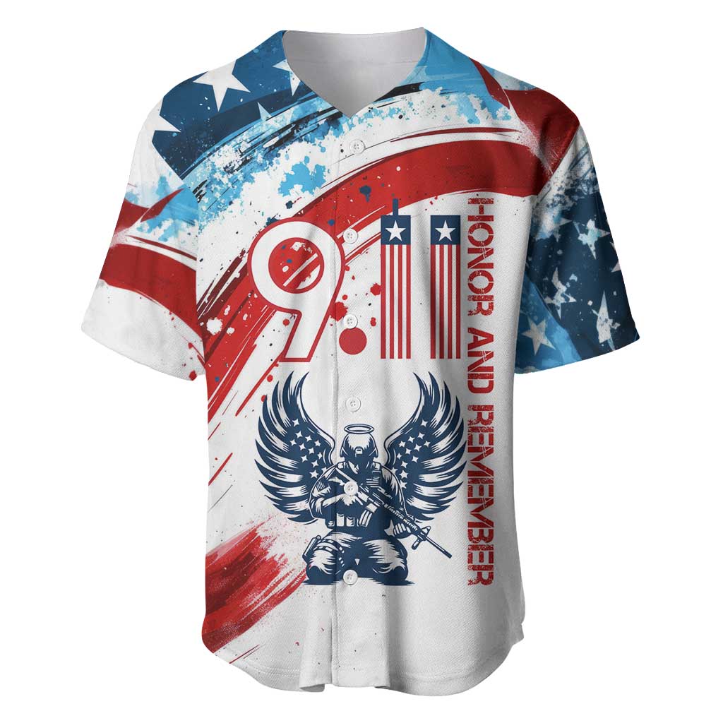 Patriot Day 911 Memorial Baseball Jersey American Flag and Angel Soldier Honor and Remember - Wonder Print Shop