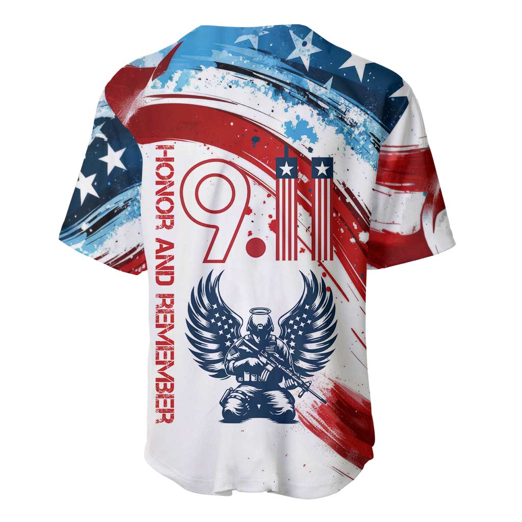 Patriot Day 911 Memorial Baseball Jersey American Flag and Angel Soldier Honor and Remember - Wonder Print Shop
