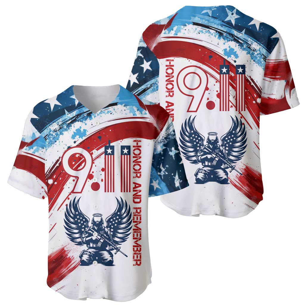 Patriot Day 911 Memorial Baseball Jersey American Flag and Angel Soldier Honor and Remember - Wonder Print Shop