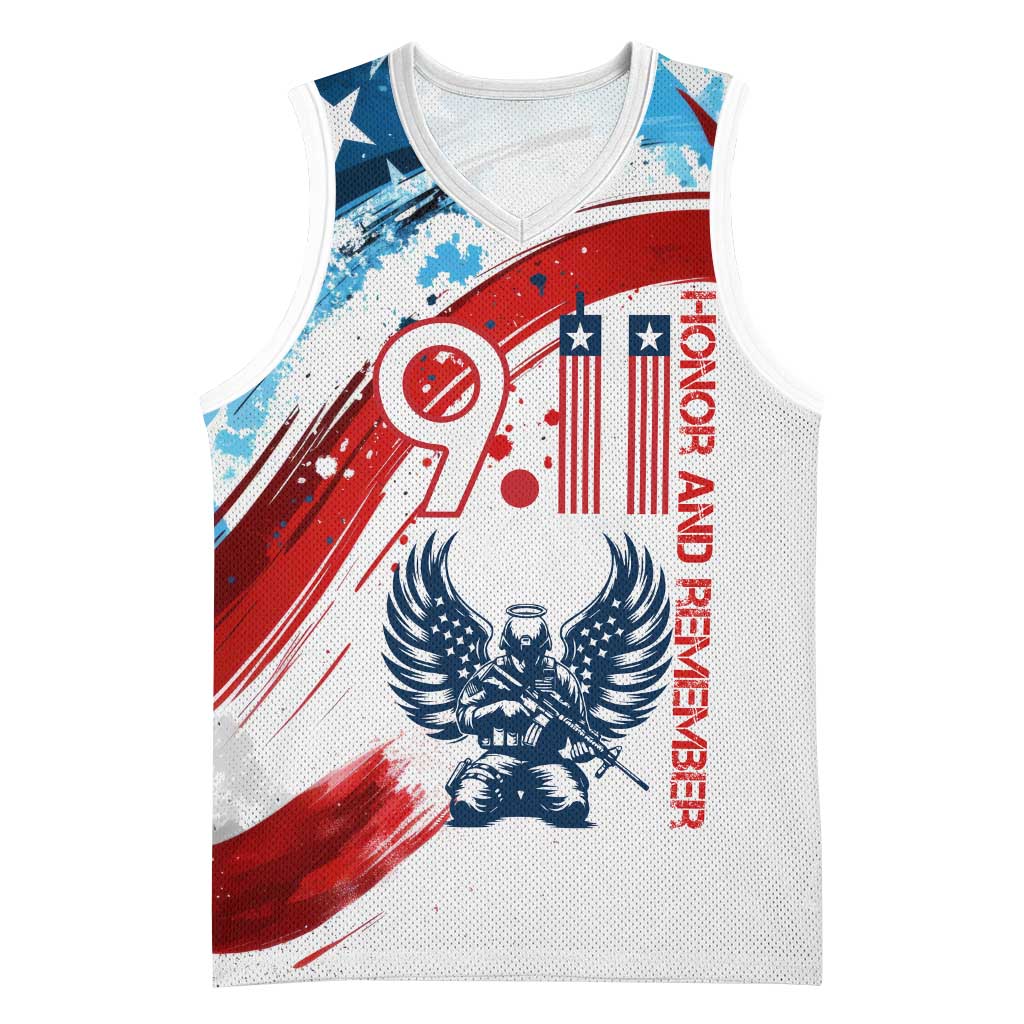 Patriot Day 911 Memorial Basketball Jersey American Flag and Angel Soldier Honor and Remember - Wonder Print Shop