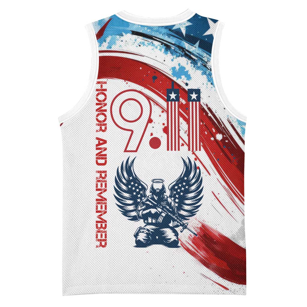 Patriot Day 911 Memorial Basketball Jersey American Flag and Angel Soldier Honor and Remember - Wonder Print Shop