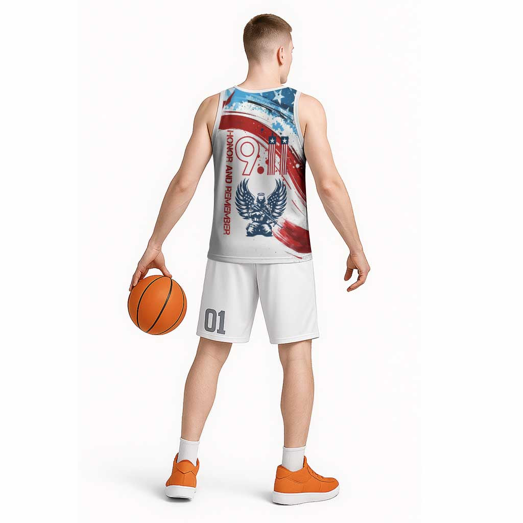 Patriot Day 911 Memorial Basketball Jersey American Flag and Angel Soldier Honor and Remember - Wonder Print Shop