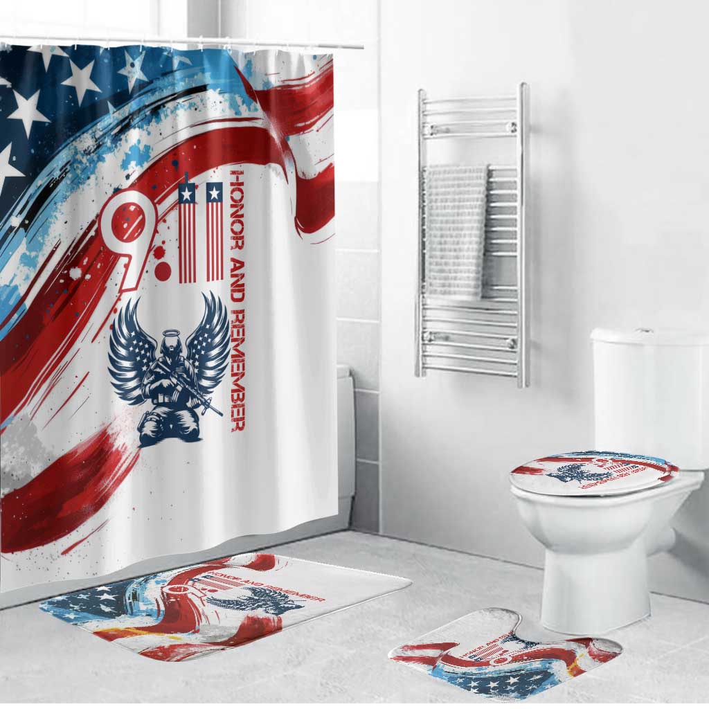 Patriot Day 911 Memorial Bathroom Set American Flag and Angel Soldier Honor and Remember - Wonder Print Shop