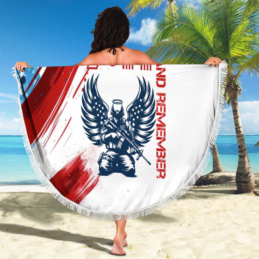 Patriot Day 911 Memorial Beach Blanket American Flag and Angel Soldier Honor and Remember - Wonder Print Shop