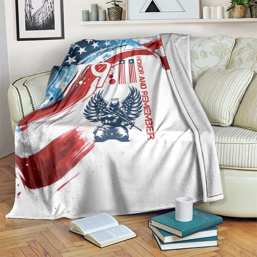 Patriot Day 911 Memorial Blanket American Flag and Angel Soldier Honor and Remember - Wonder Print Shop