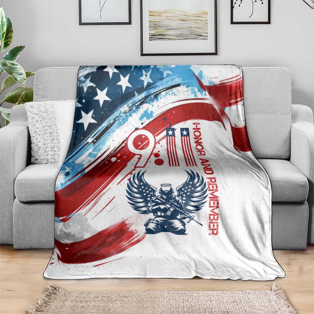 Patriot Day 911 Memorial Blanket American Flag and Angel Soldier Honor and Remember - Wonder Print Shop