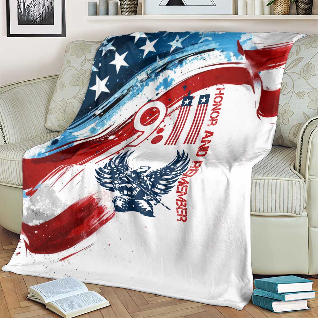 Patriot Day 911 Memorial Blanket American Flag and Angel Soldier Honor and Remember - Wonder Print Shop