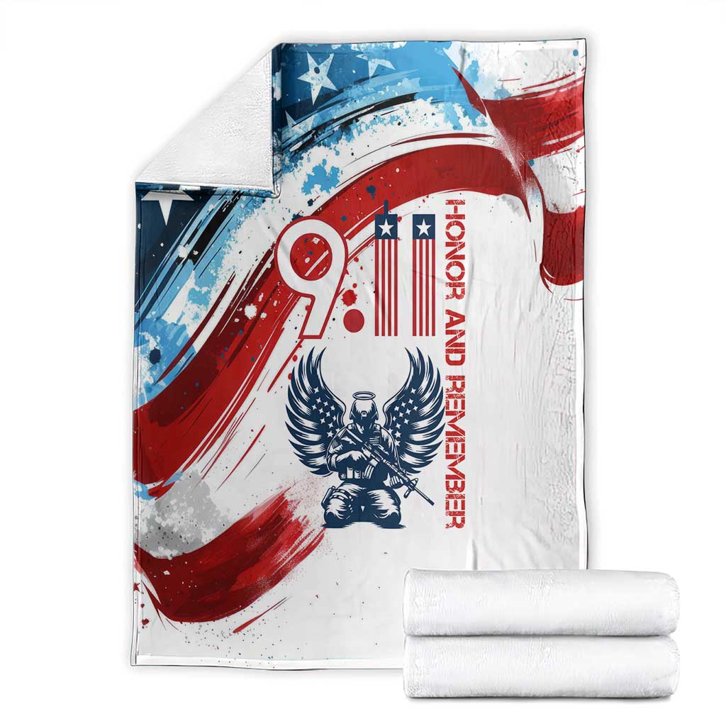 Patriot Day 911 Memorial Blanket American Flag and Angel Soldier Honor and Remember - Wonder Print Shop