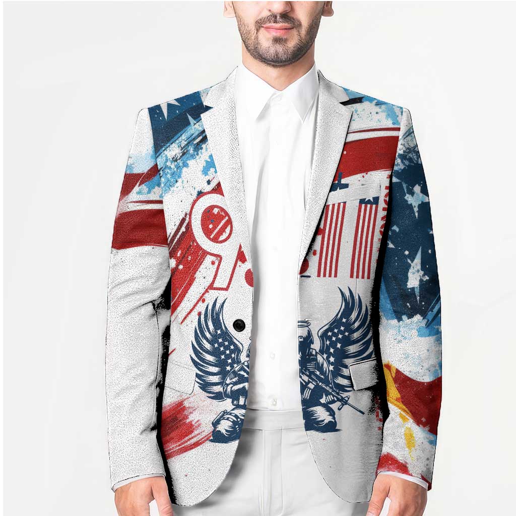 Patriot Day 911 Memorial Blazer American Flag and Angel Soldier Honor and Remember - Wonder Print Shop