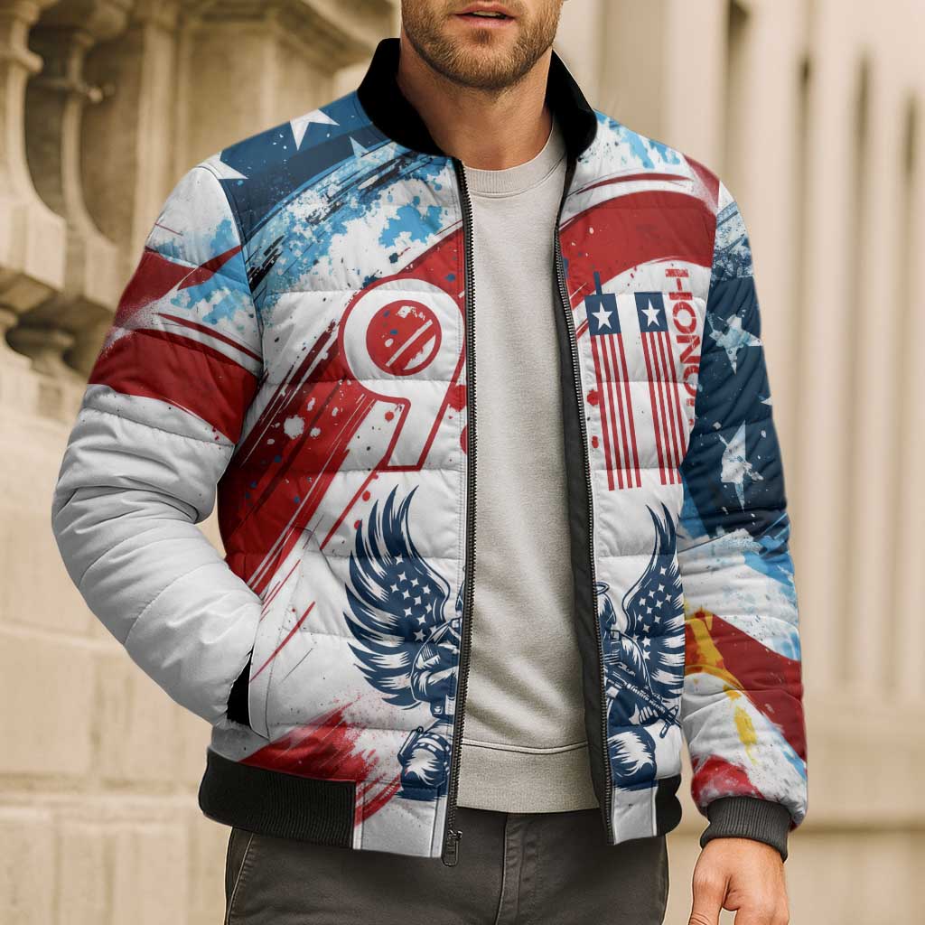 Patriot Day 911 Memorial Bomber Puffer Jacket American Flag and Angel Soldier Honor and Remember - Wonder Print Shop