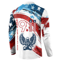 Patriot Day 911 Memorial Button Sweatshirt American Flag and Angel Soldier Honor and Remember - Wonder Print Shop