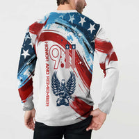 Patriot Day 911 Memorial Button Sweatshirt American Flag and Angel Soldier Honor and Remember - Wonder Print Shop