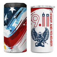 Patriot Day 911 Memorial 4 in 1 Can Cooler Tumbler American Flag and Angel Soldier Honor and Remember - Wonder Print Shop