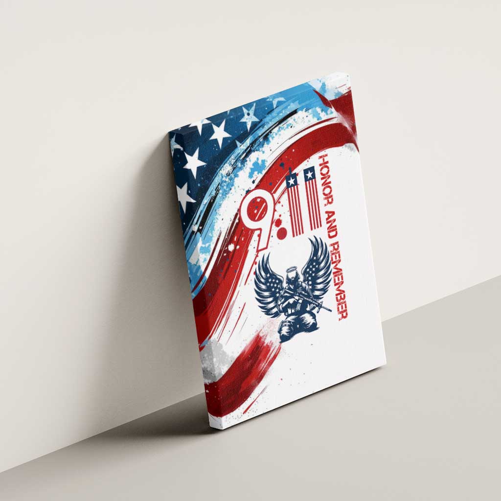 Patriot Day 911 Memorial Canvas Wall Art American Flag and Angel Soldier Honor and Remember - Wonder Print Shop
