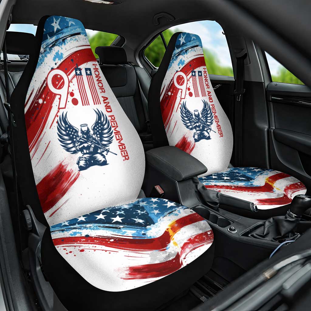 Patriot Day 911 Memorial Car Seat Cover American Flag and Angel Soldier Honor and Remember - Wonder Print Shop