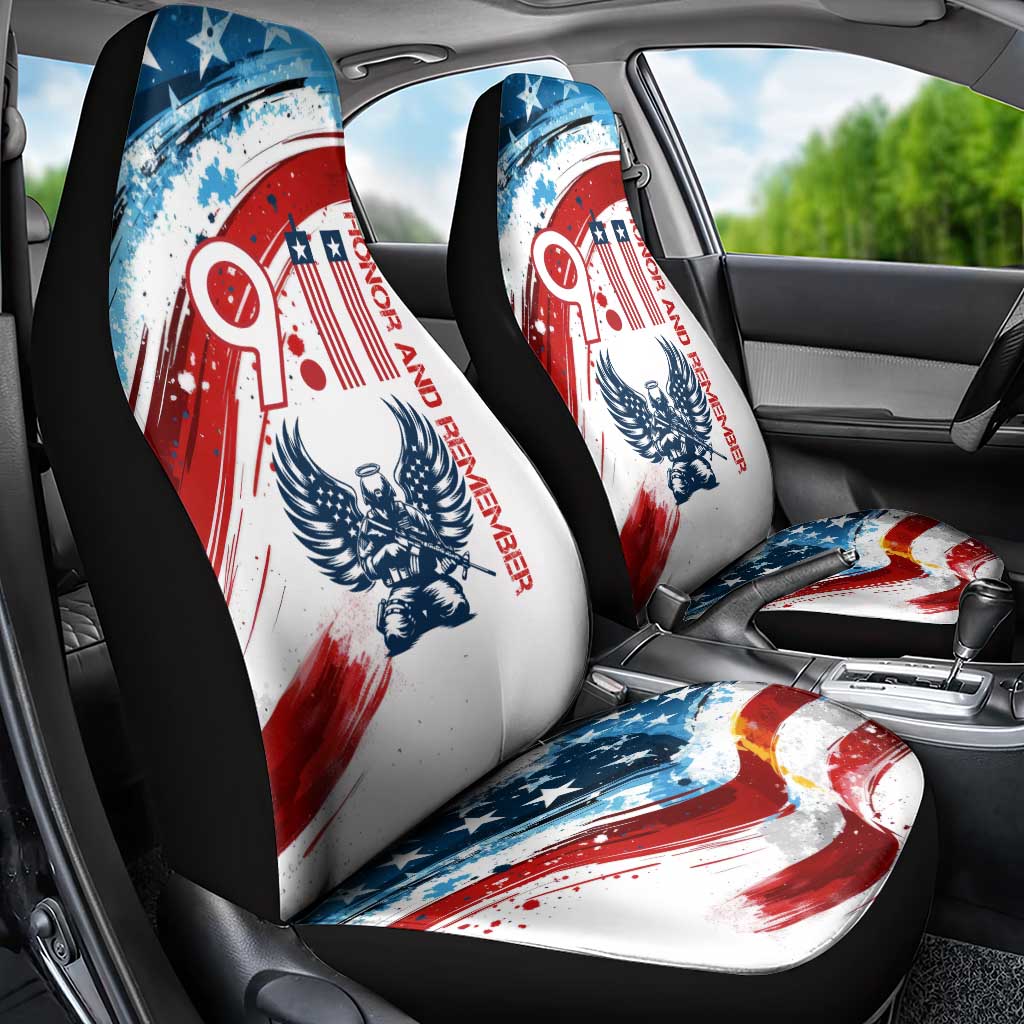 Patriot Day 911 Memorial Car Seat Cover American Flag and Angel Soldier Honor and Remember - Wonder Print Shop