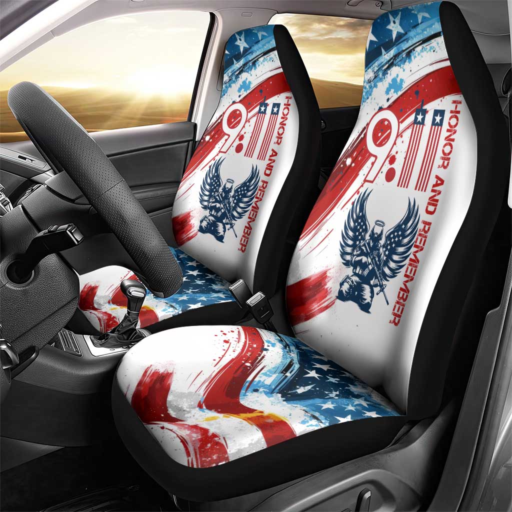 Patriot Day 911 Memorial Car Seat Cover American Flag and Angel Soldier Honor and Remember - Wonder Print Shop