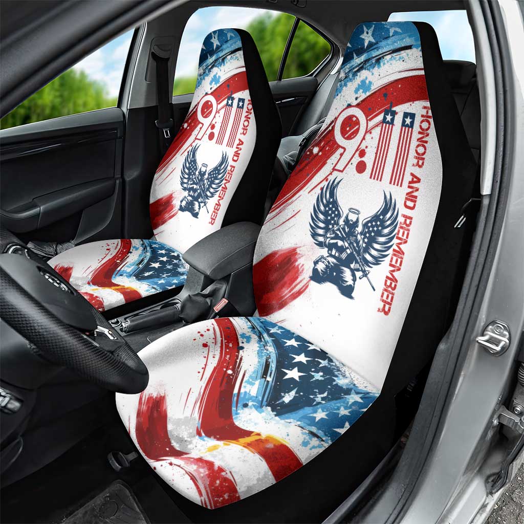 Patriot Day 911 Memorial Car Seat Cover American Flag and Angel Soldier Honor and Remember - Wonder Print Shop