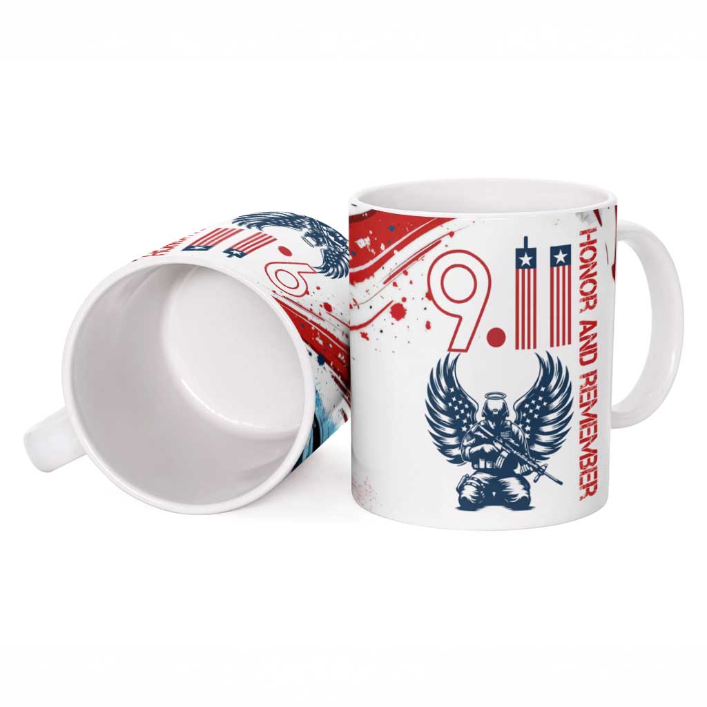 Patriot Day 911 Memorial Ceramic Mug American Flag and Angel Soldier Honor and Remember - Wonder Print Shop